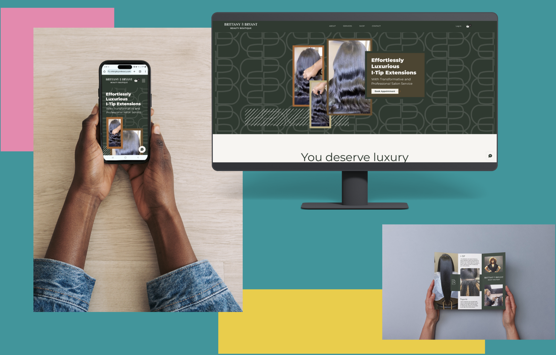 Framework Marketing Consulting - Client Story - Brittany Bryant Beauty Boutique Branded Website and Collateral Mockup Images